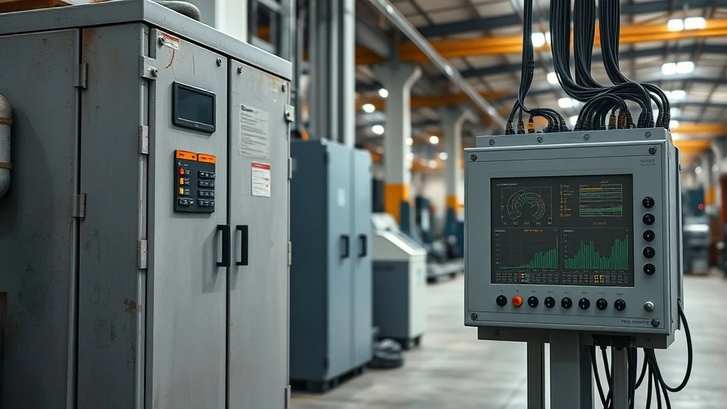 An older weathered control cabinet with an aging PLC stands next to a modern compact PLC panel with a touchscreen display on the same factory floor An older weathered control cabinet with an aging PLC stands next to a modern compact PLC panel with a touchscreen display on the same factory floor